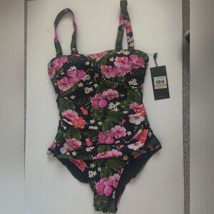 🆕 JNY black floral one piece summer Tummy Control swimsuit bathing suit_Small